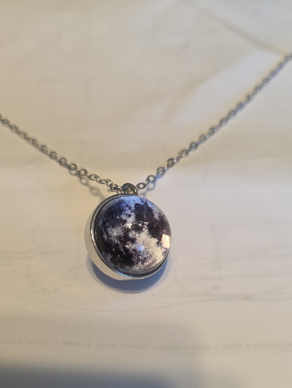 Silver Moon Pendant Necklace - Silver Black Moonstone Design